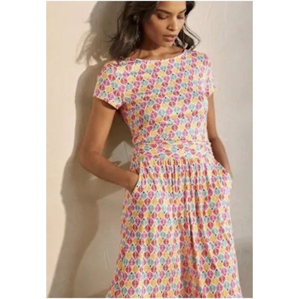 Boden Womens Amelie Multi Color Leaf Print Short Sleeve Jersey Dress Size US 6R